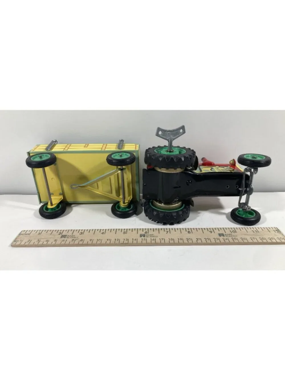 Vintage Kovap Zetor Czechoslovakia Tin Wind Up Toy Tractor & Trailer Used w/Box
